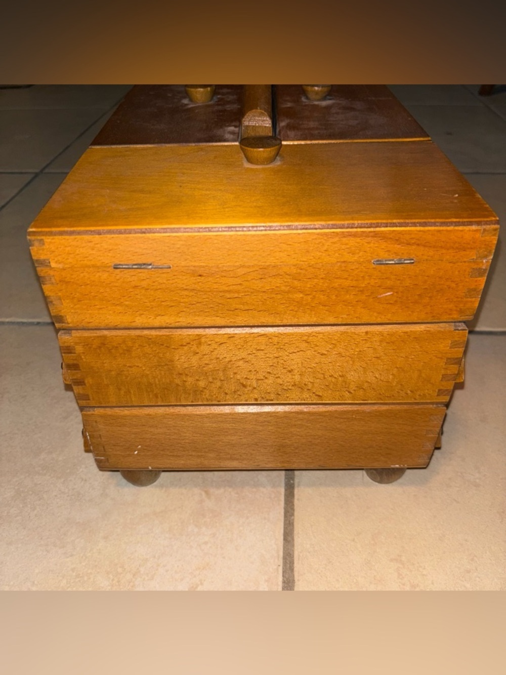 Antique Mid-Century Poland Beechwood Cantilever Sewing Box 1970-1980 - Picture 9 of 12